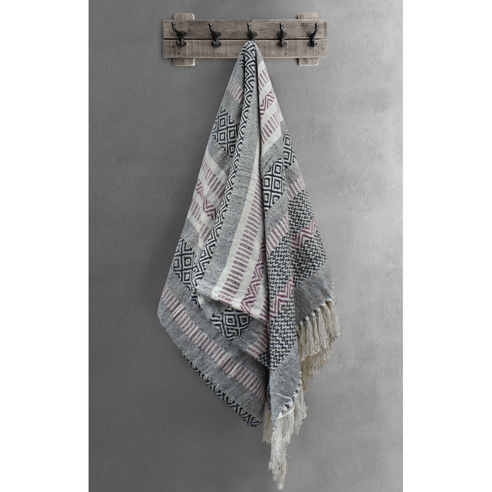 Velosso Blush Aztec Pattern Cotton Woven Tasselled Throw 178 x 254cm Image 2
