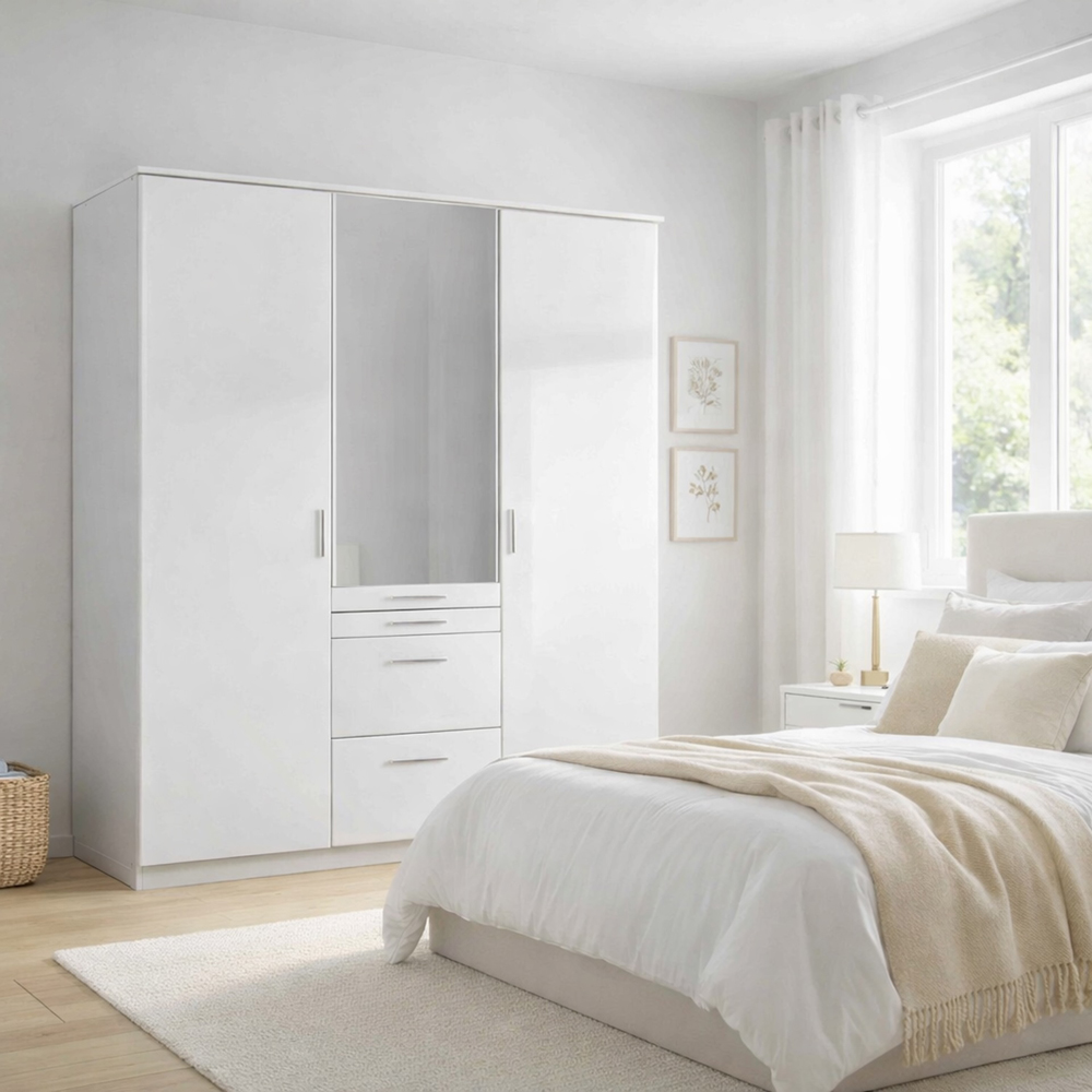 TJ'S Diver 3 Door 4 Drawer White Wardrobe Image 5