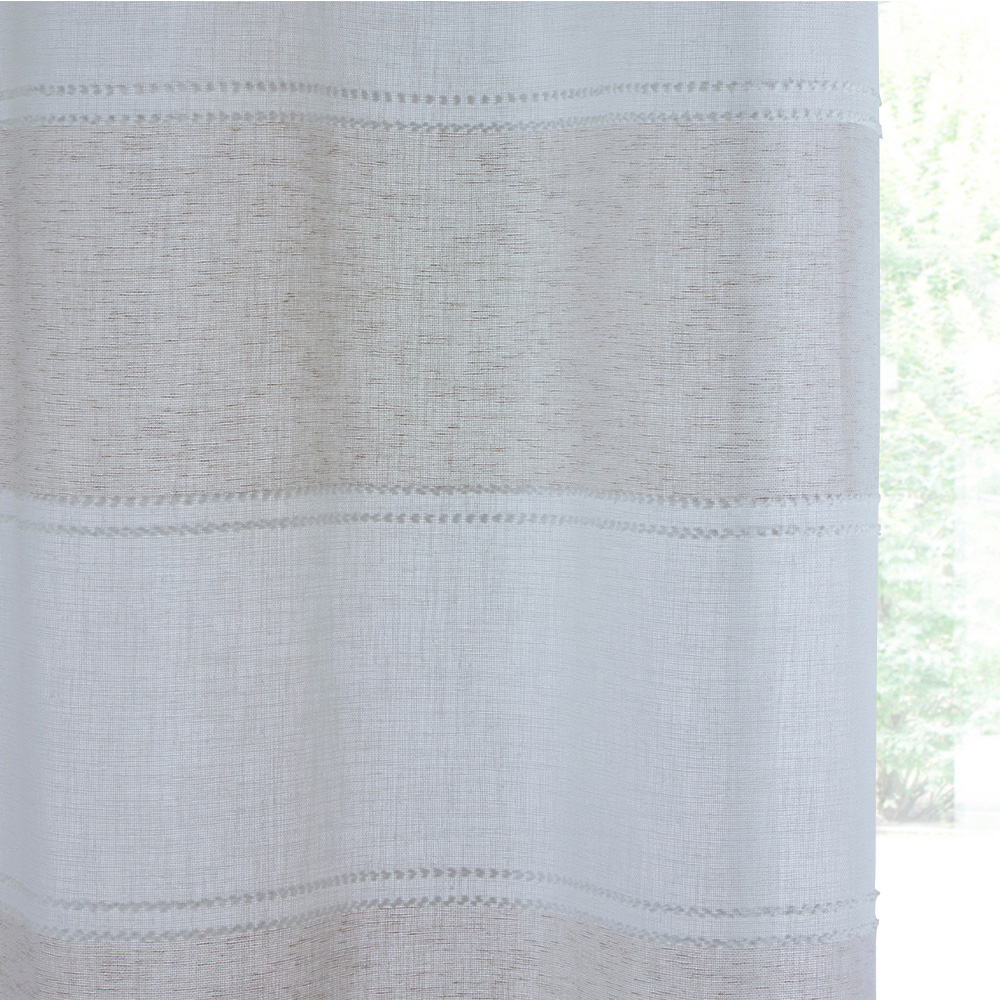 Tyrone Textiles Santorini Natural Linen Look Striped Eyelet Voile Panel Curtains 140 x 137cm Image 3