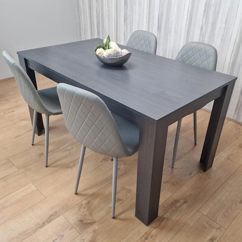 Portland Wood and Leather 4 Seater Dining Set Grey Image 1
