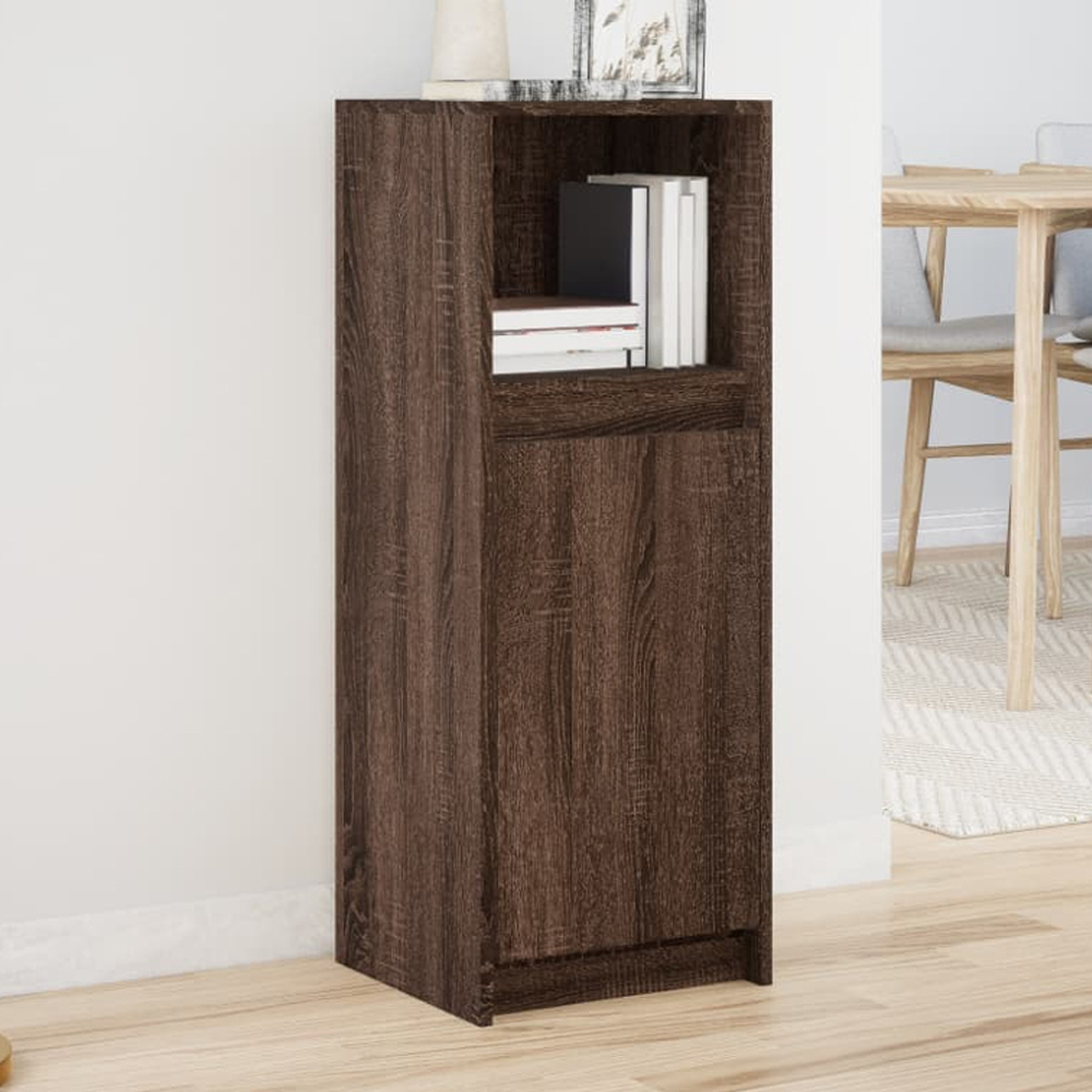 vidaXL Single Door Single Shelf Brown Oak Sideboard with RGB LED Lights Image 1