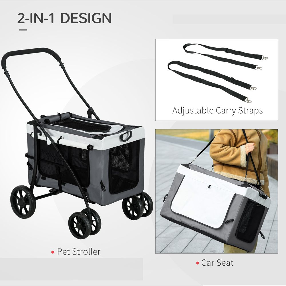 PawHut Grey Foldable Pet Stroller with Detachable Carrier Image 4