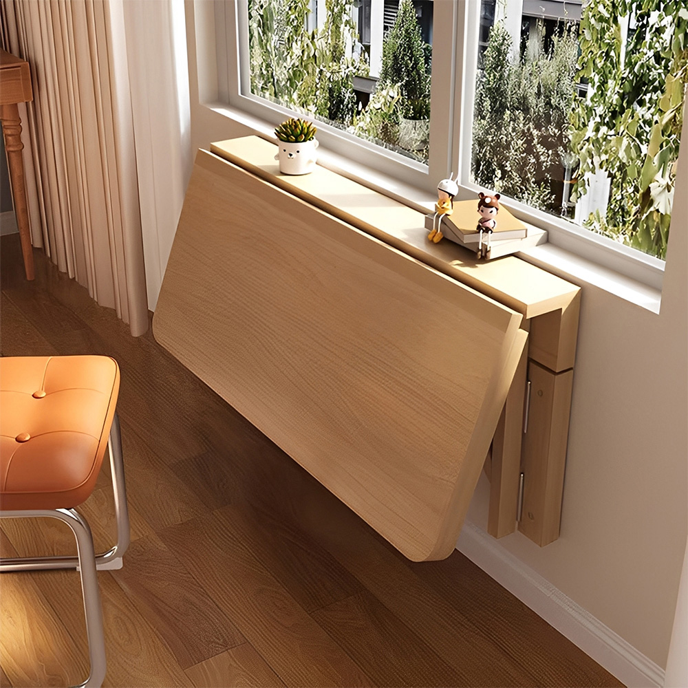 Living and Home Natural Wall Mounted Folding Table with Wooden Brackets 70 x 40cm Image 7