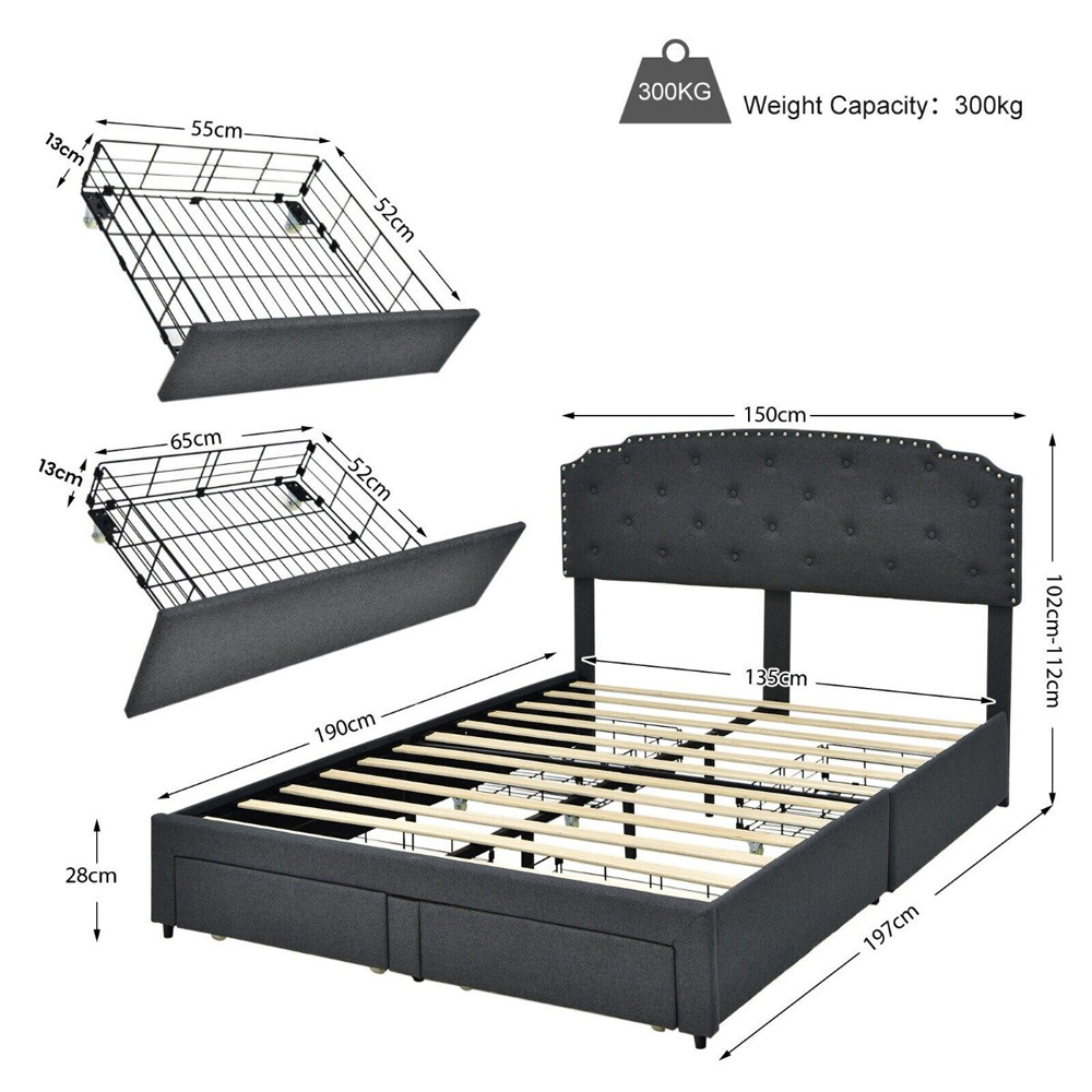Costway Double Upholstered Bed Frame with 4 Drawer Image 9