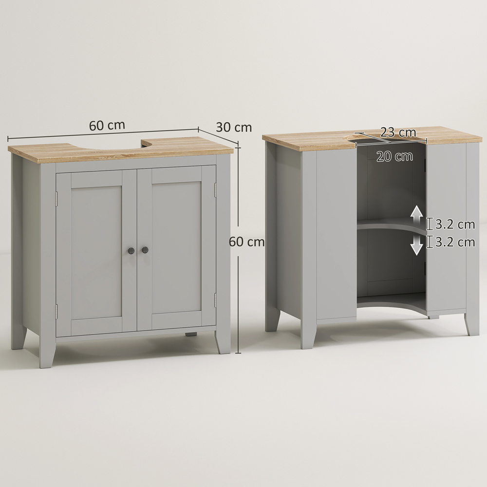 Kleankin 2 Door Grey Bathroom Pedestal Under Sink Cabinet with Adjustable Shelf Image 9