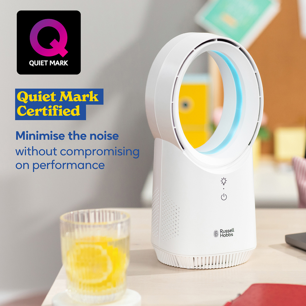 Russell Hobbs White Quiet Bladeless Compact Desk Fan with USB Image 3