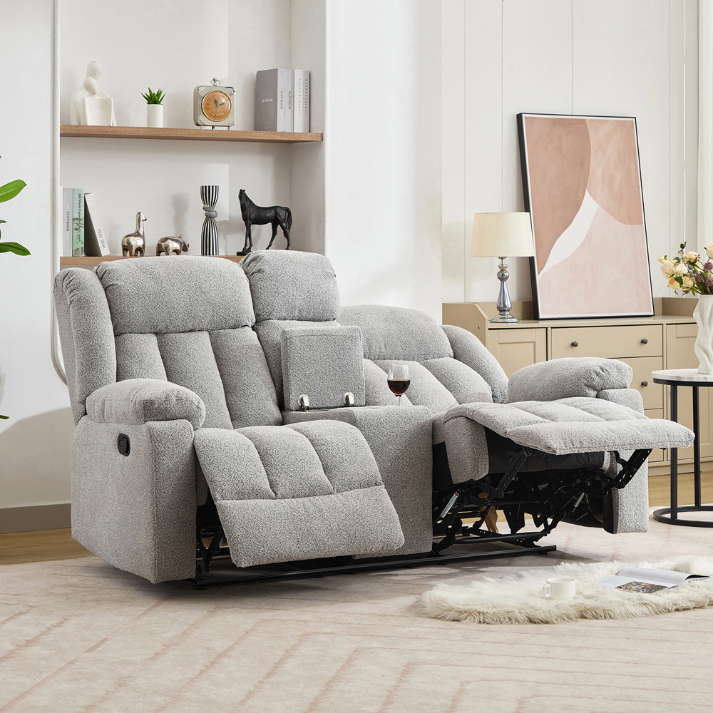 Artemis Home Lovell 2 Seater Light Grey Boucle Manual Recliner Sofa with Centre Console Image 3