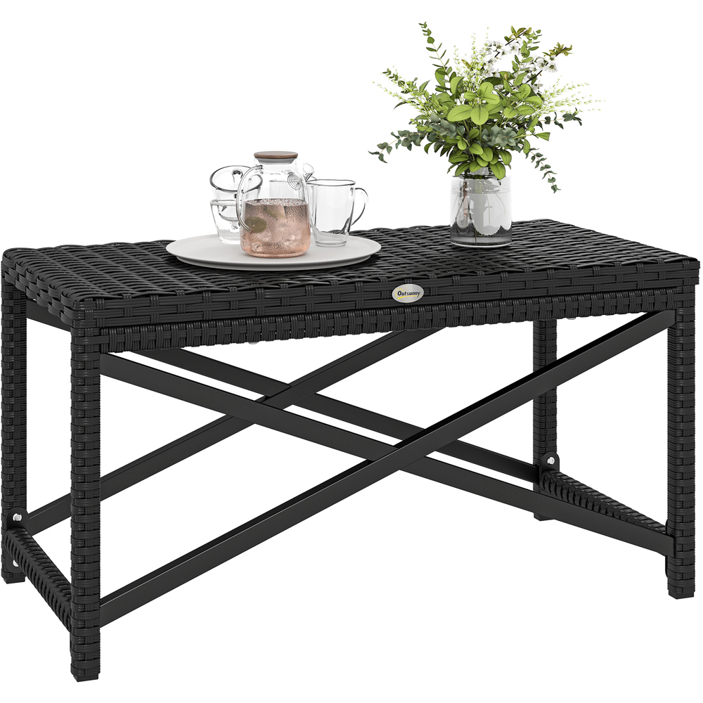 Outsunny Black PE Rattan Plastic Board Garden Coffee Table Image 2