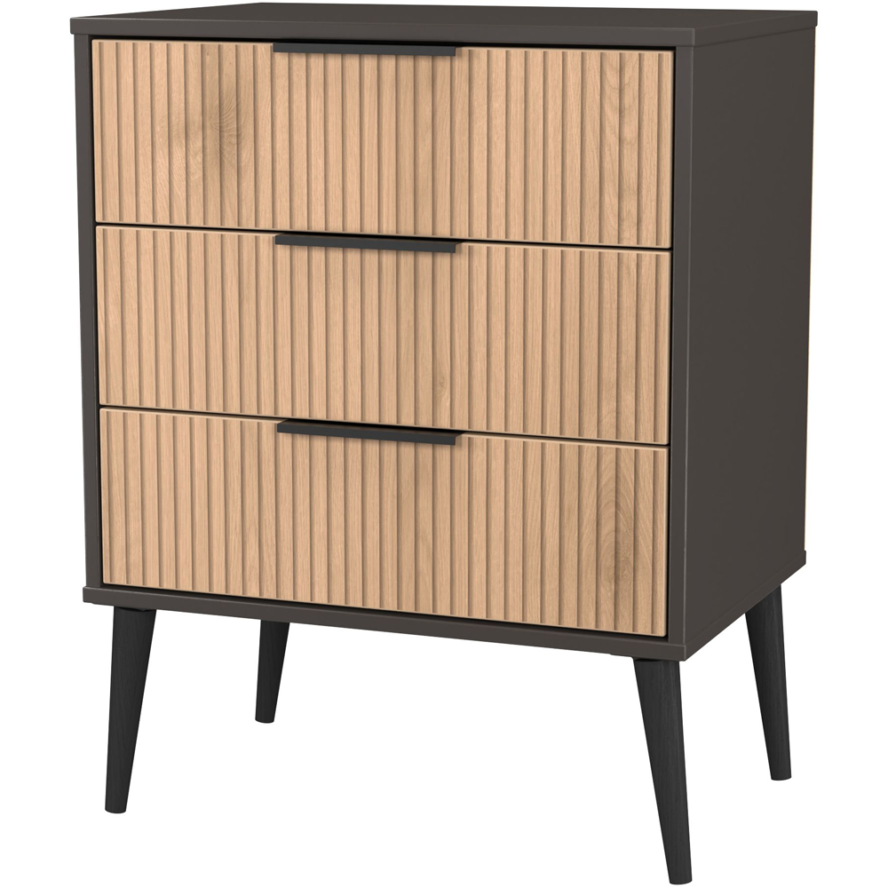 Crowndale Hong Kong 3 Drawer Slatt Effect and Graphite Midi Chest of Drawers Ready Assembled Image 3
