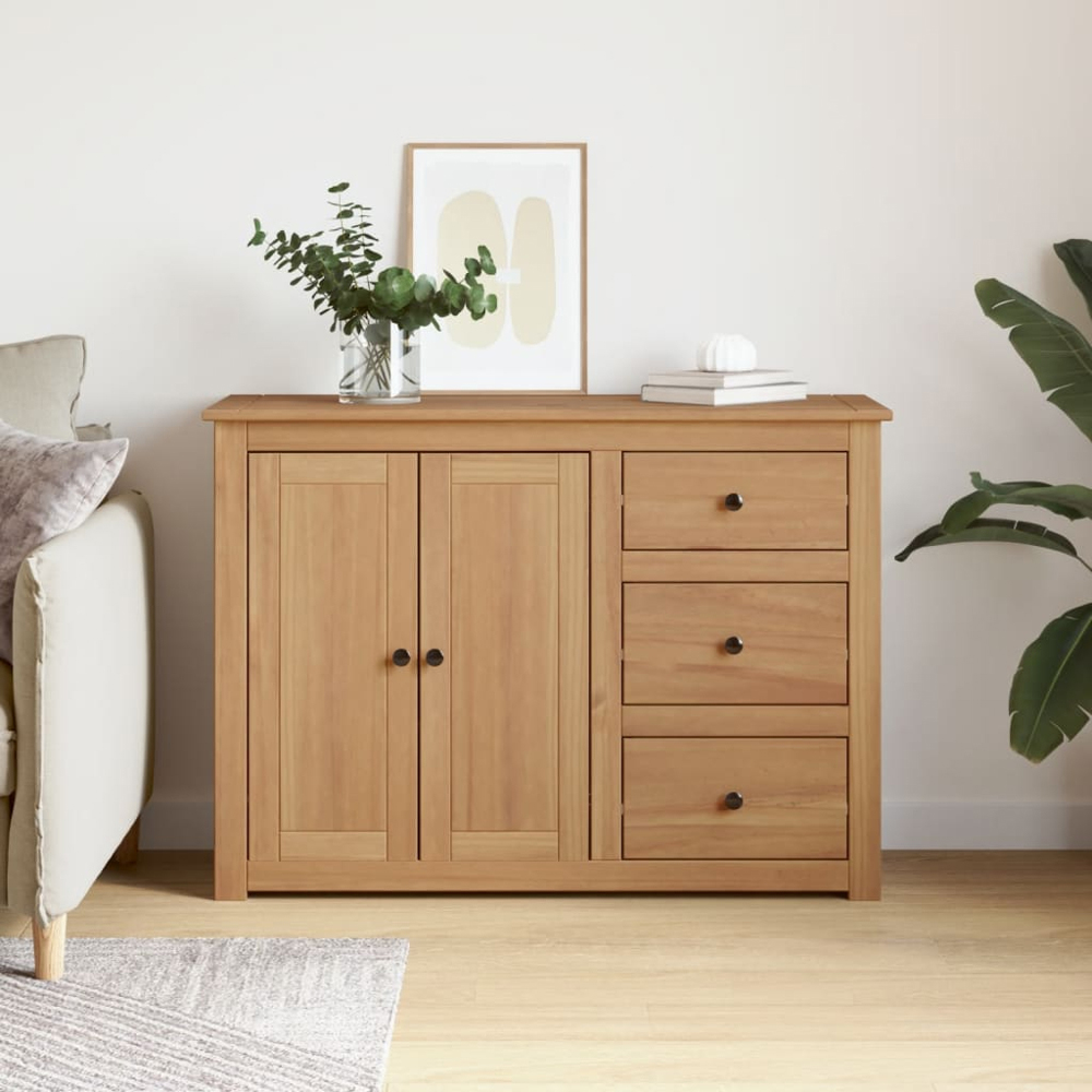 vidaXL Panama 2 Door 3 Drawer Brown Solid Pine Wood Sideboard Image 8