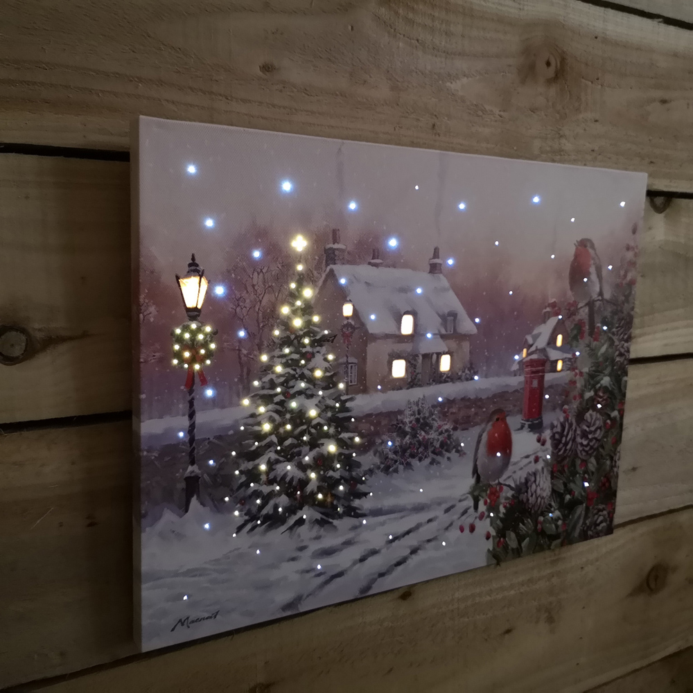 Samuel Alexander Christmas Scene With Robins Light Up Wall Art 30 x 40cm Image 4