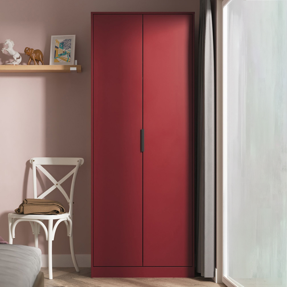 Crowndale Hong Kong 2 Door Red Matt Tall Wardrobe Ready Assembled Image 1