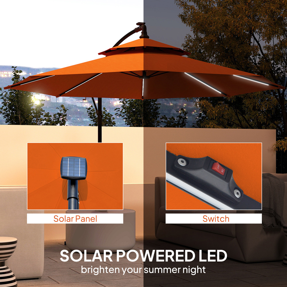 Outsunny Orange Banana Cantilever Parasol with Lights 3m Image 8