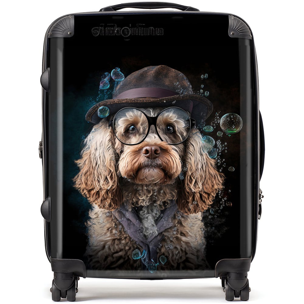 Warren Reed Designer Large Splashart Cockapoo Dog with Glasses Suitcase Image 1