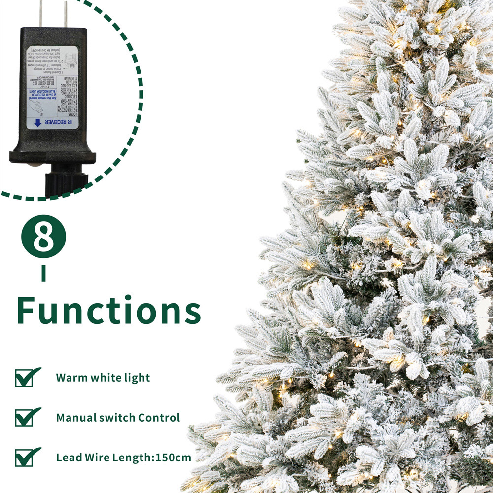 Abrihome 300 Warm White LED Pre-Lit Snow Flocked Artificial Christmas Tree with 800 Mixed Tips 6ft Image 6