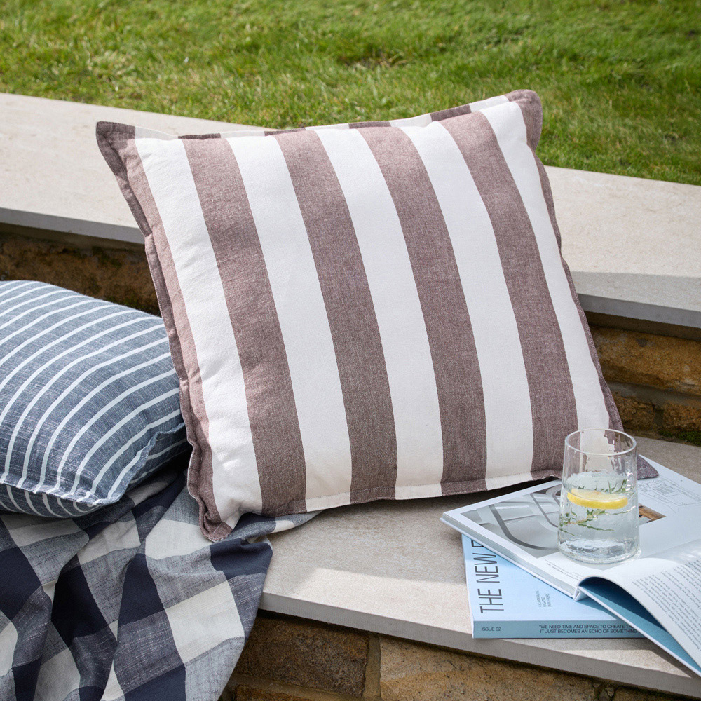 Yard Hayle Brown Stripe Cotton Reversible Cushion 50 x 50cm Image 7