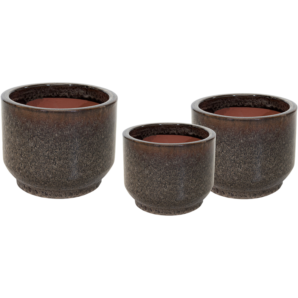Glazed Cylinder Pedestal Plant Pot Brown 24cm Image 2