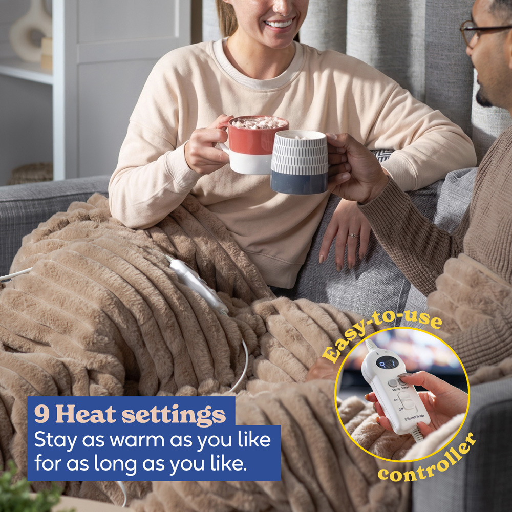 Russell Hobbs Mocha Faux Fur and Sherpa Heated Throw with Controller 130 x 180cm Image 3