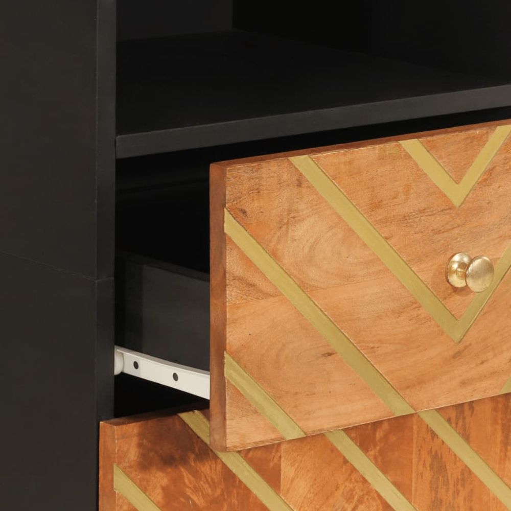vidaXL Single Door Single Drawer Brown and Black Solid Mango Wood Bathroom Cabinet Image 6