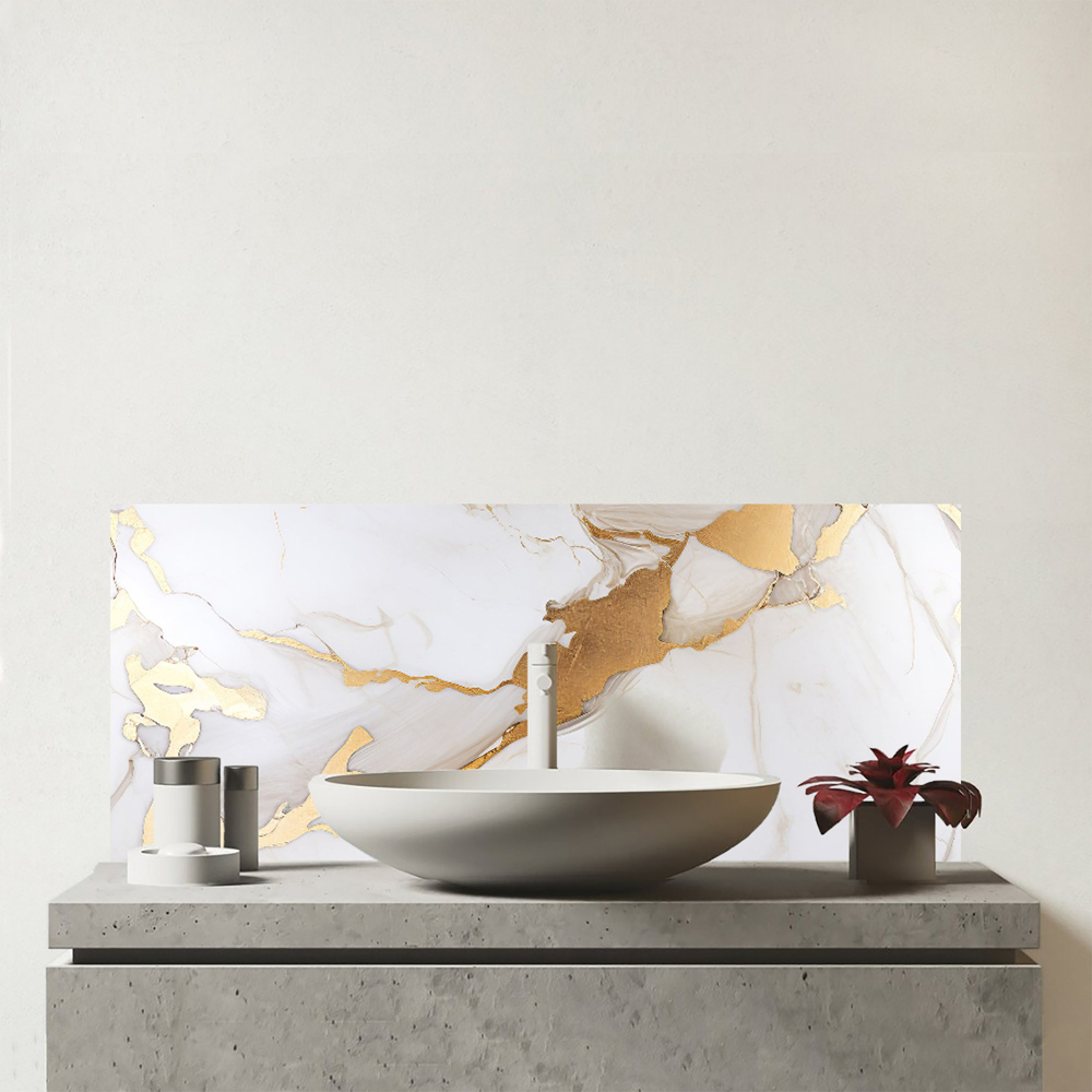 Warren Reed Designer White Marble With Gold Glass Bathroom Splashback 25 x 60cm Image 1