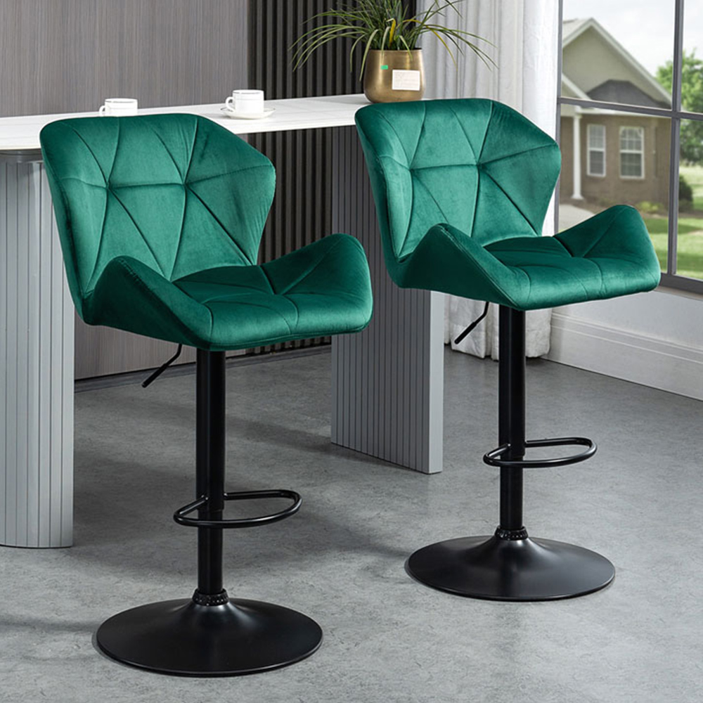 Portland Green Luxurious Velvet Touch Bar Stool Set Of 2 Image 1