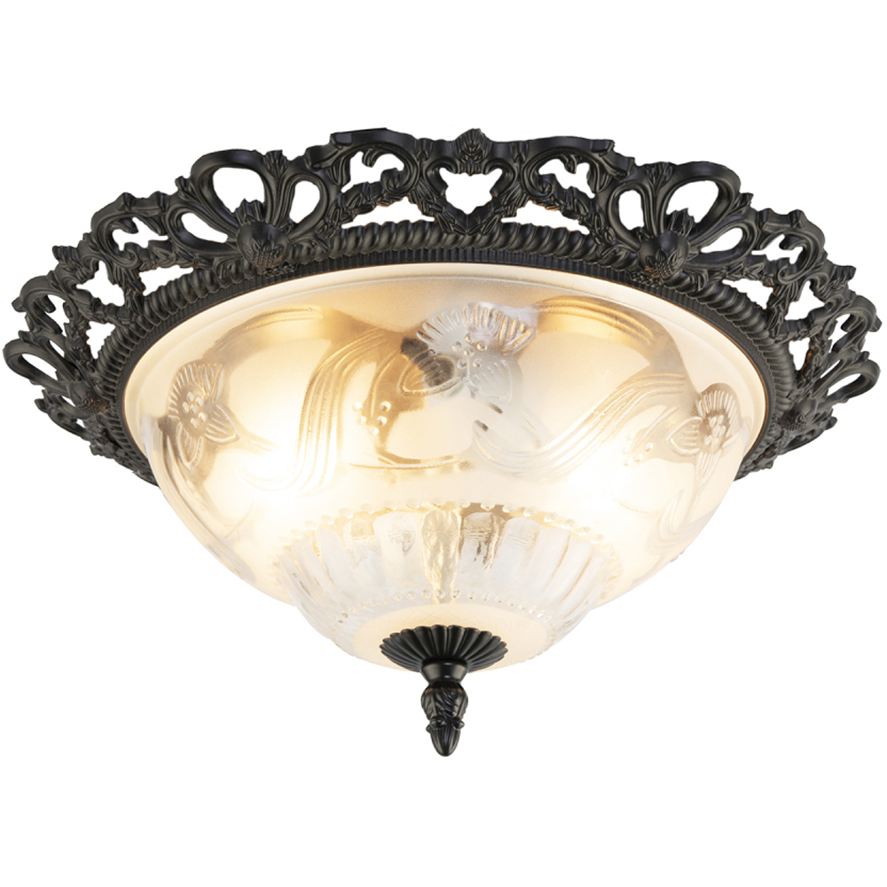 Happy Homewares Matt Black and Frosted Floral Glass Flush Ceiling Light Image 5