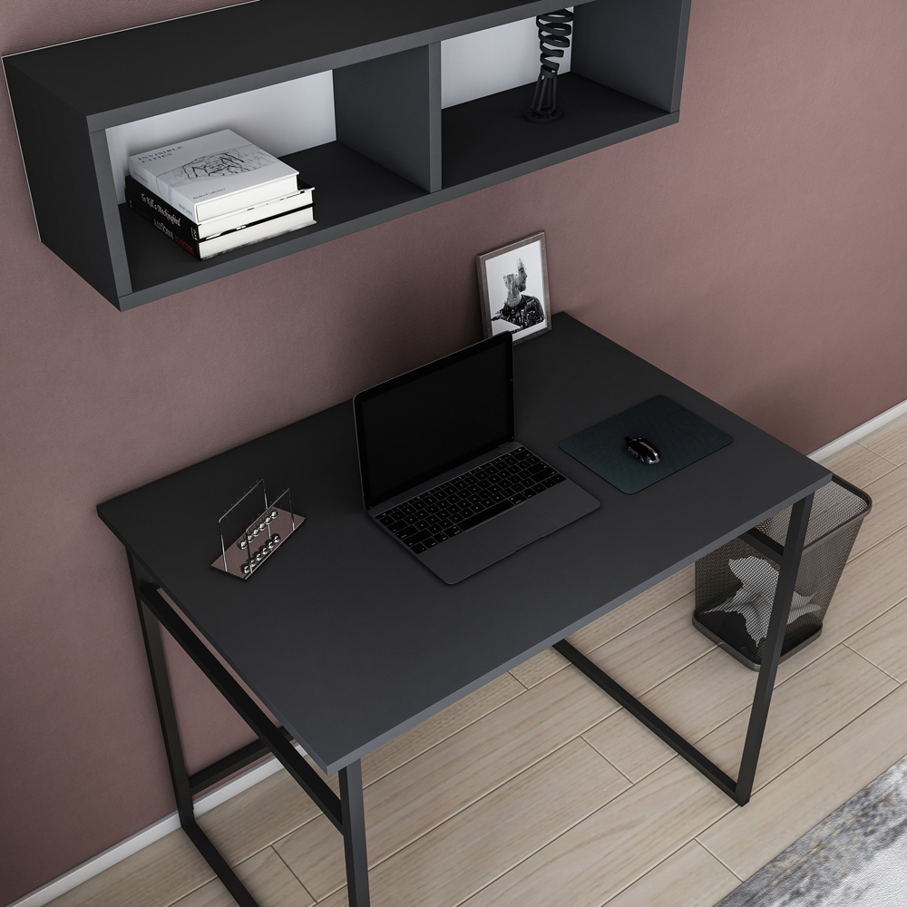 Decorotika Hussum Computer Desk with 2 Section Wall Shelf Black and Anthracite Image 4
