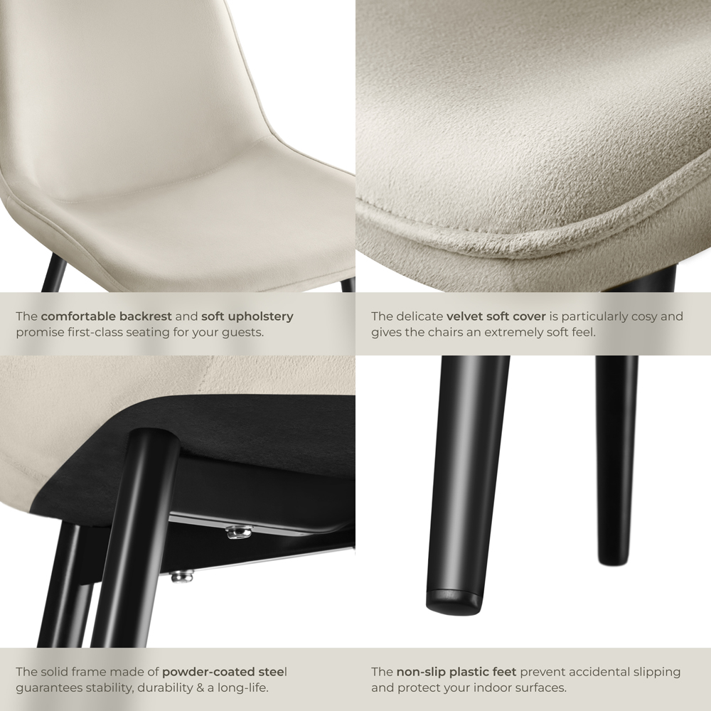 tectake Monroe Set of 2 Cream Velvet Padded Dining Chair Image 5