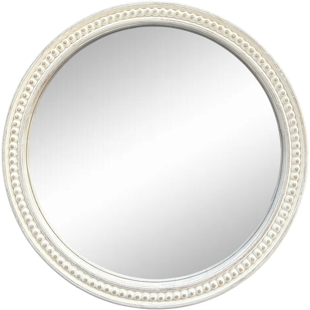 Light Washed Wood Round Beaded Mirror White Image 1