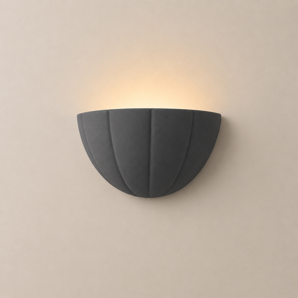 ValueLights Leonardo Navy Blue Ceramic Scallop LED Flush Wall Light with Bulb Image 3