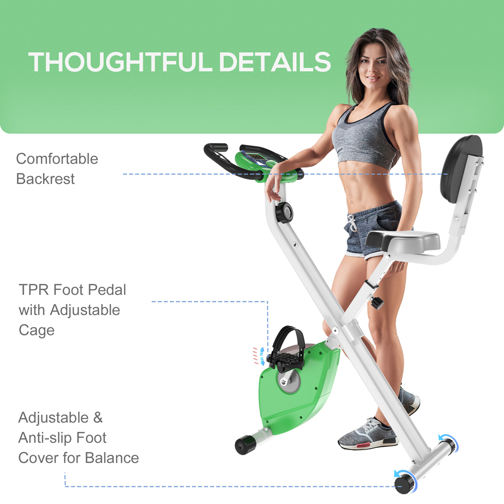 HOMCOM Green Adjustable Seat Magnetic Resistance Foldable Exercise Bike Image 8
