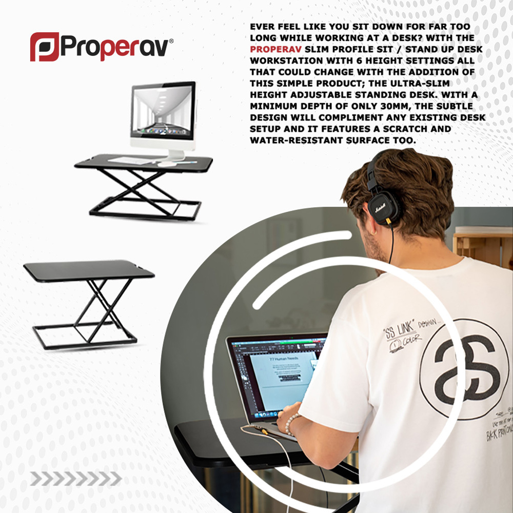 ProperAV Black Slim Sit or Stand Height Adjustable Desk Workstation Image 8