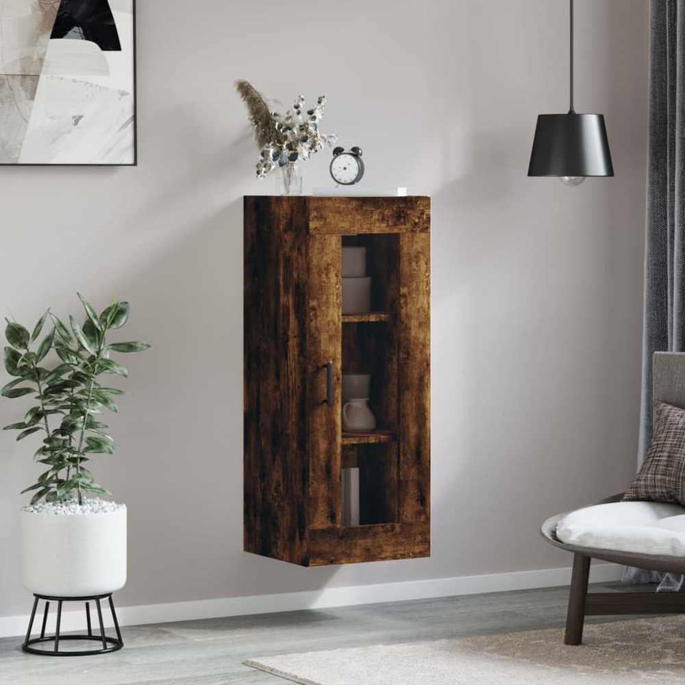 vidaXL Single Glass Door Smoked Oak Wall Mounted Cabinet Image 3