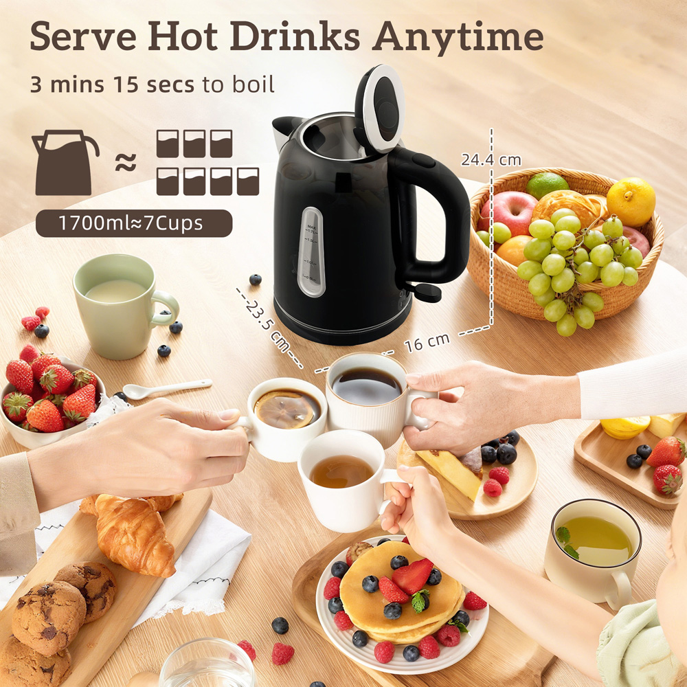 HOMCOM 800-290V70BK Black 1.7L Kettle and 4 Slice Toaster Set 3000W Image 4