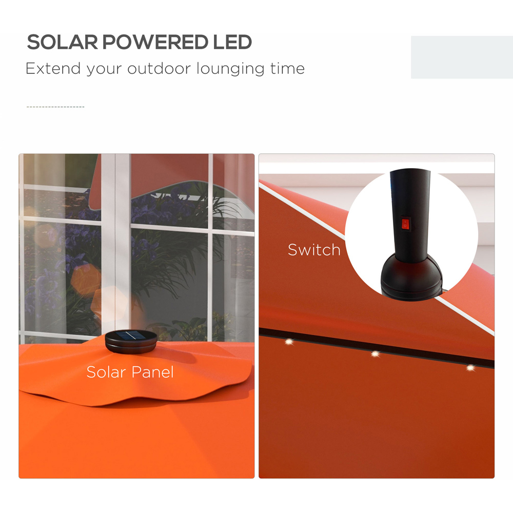 Outsunny Orange Solar LED Crank and Tilt Parasol 3m Image 4