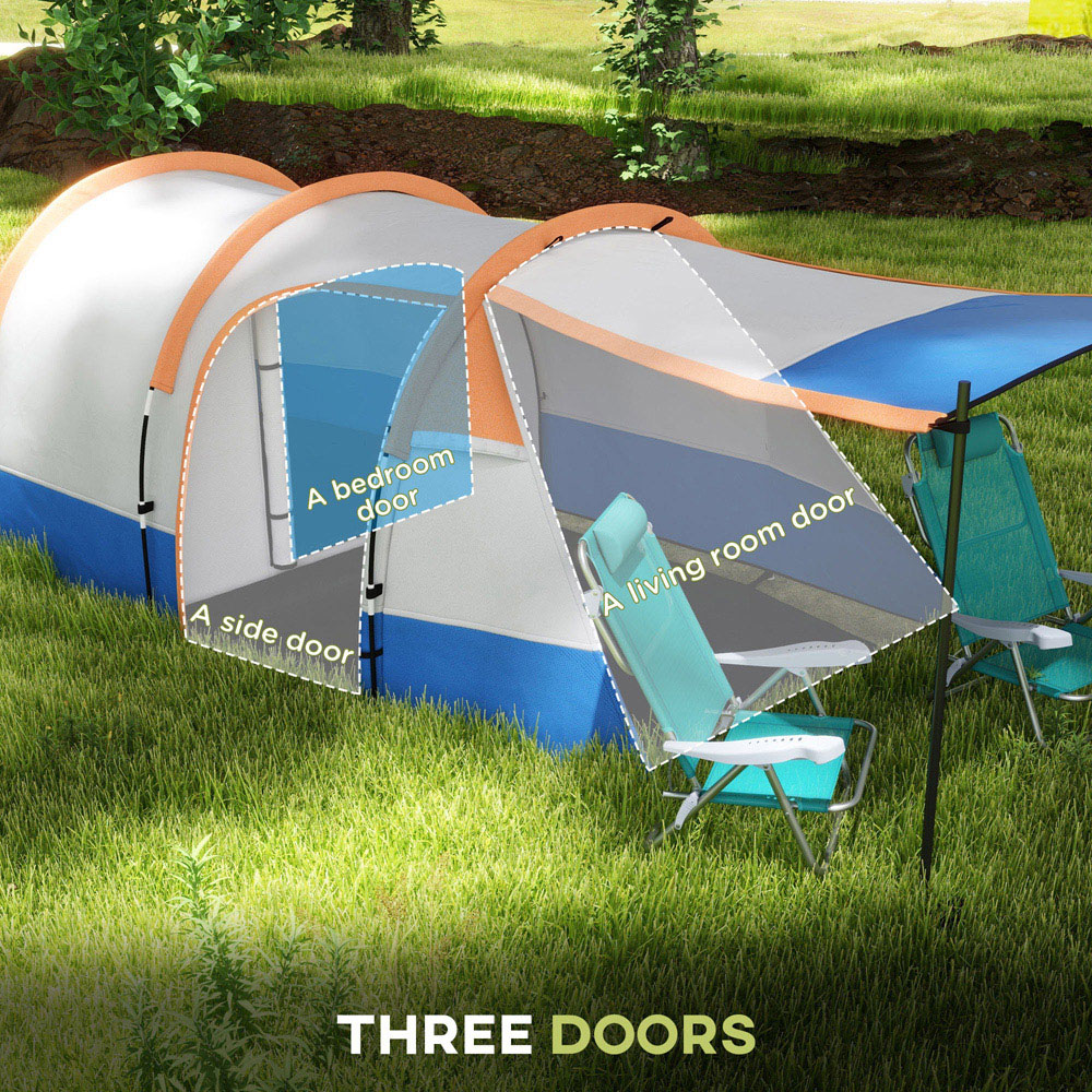 Outsunny 2-3 Person Waterproof Tunnel Camping Tent Orange Image 5