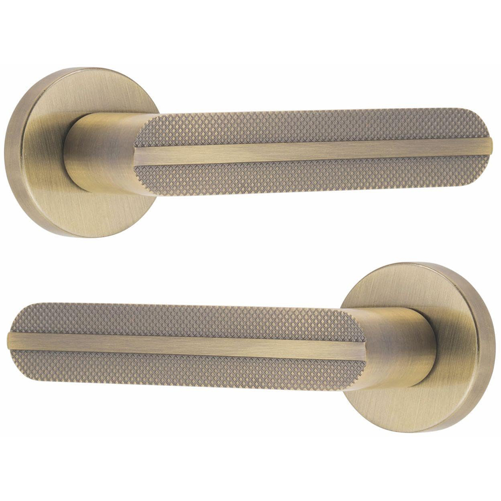 Golden Grace Antique Brass Modern Lima Knurled Premium Door Handle Set 6 Pack Image 3