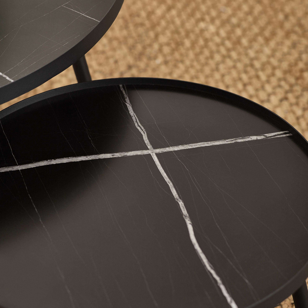 Julian Bowen Nolan Black Marble Effect Round Nest of Tables Set of 2 Image 7