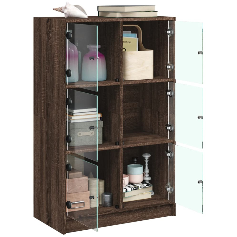 vidaXL 2 Glass Door 6 Shelf Brown Oak Highboard Image 4
