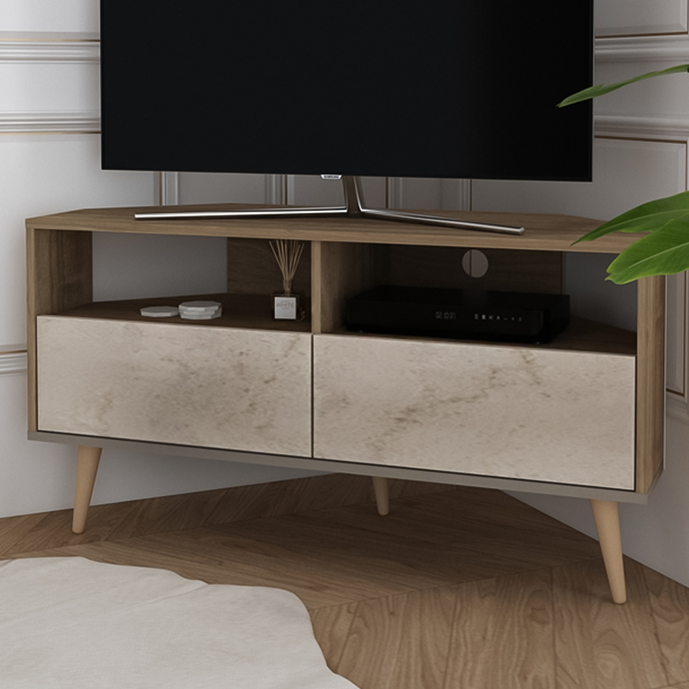Decorotika Aura 2 Drawer 2 Shelf Walnut Travertine TV Unit Image 1