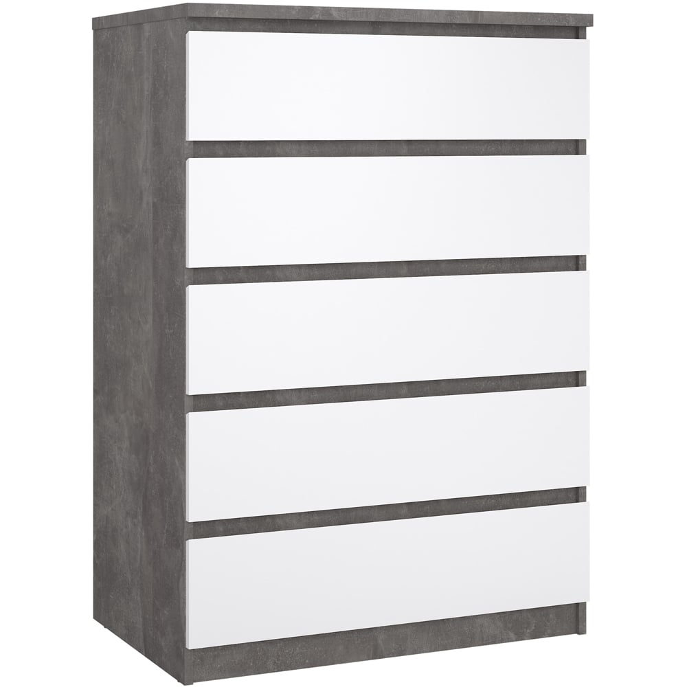 Florence 5 Drawer Concrete and White High Gloss Chest of Drawers Image 2