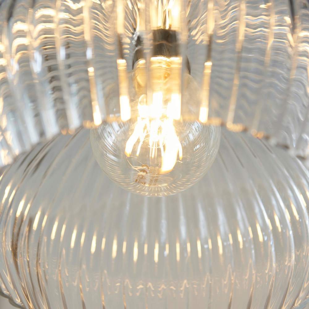 Merano Livorno Ribbed Glass Bright Nickel Plate Dome Pendant Ceiling Light Image 3