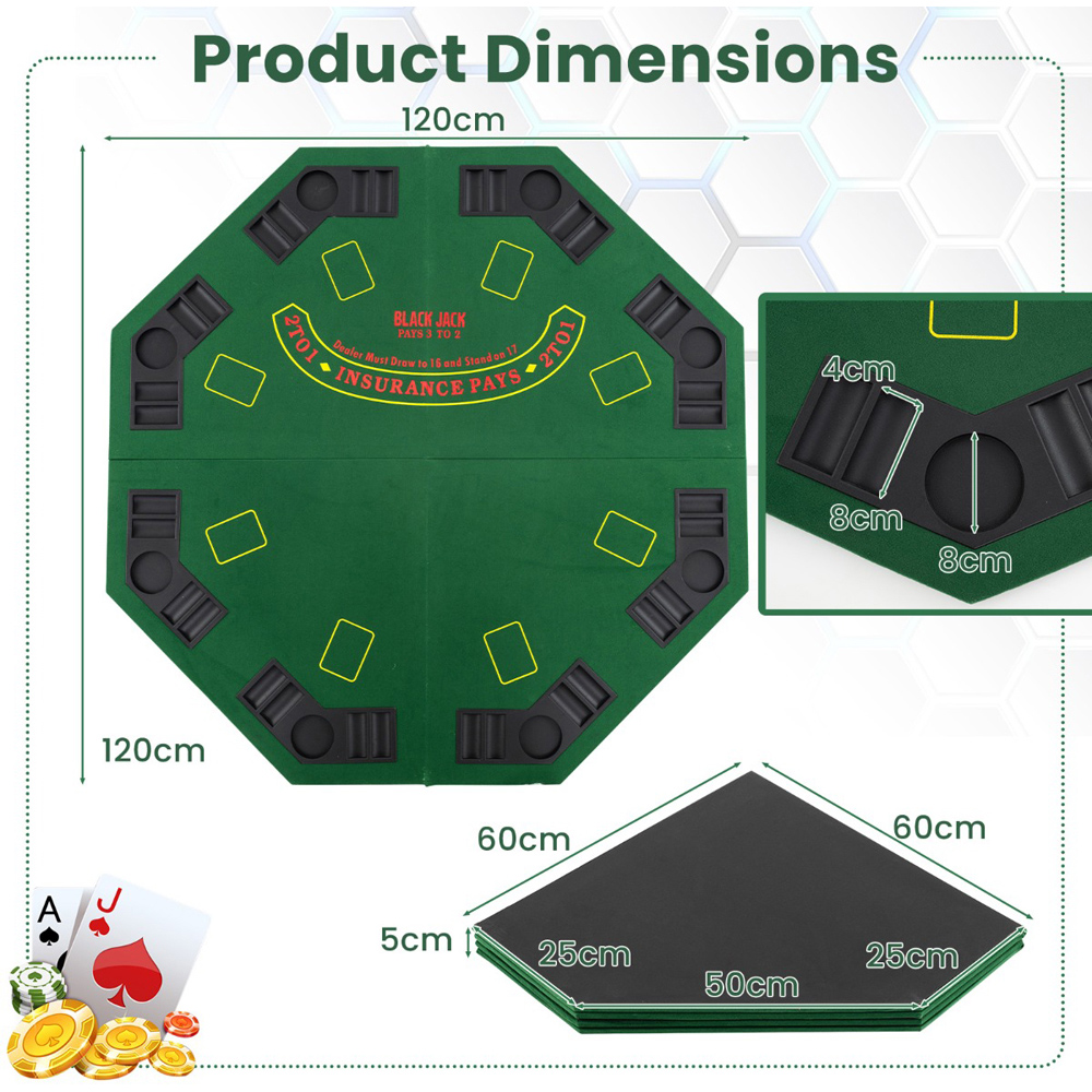 Costway 8-Player Green Foldable Poker Table Top with Carry Bag Image 7