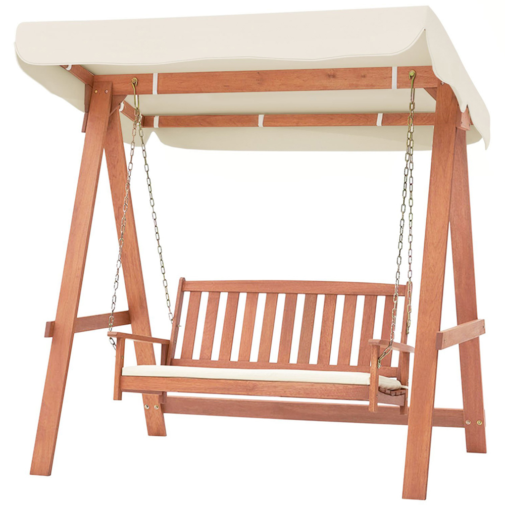 Costway 2 Seater Wooden Porch Swing with Canopy and Cushion Image 2