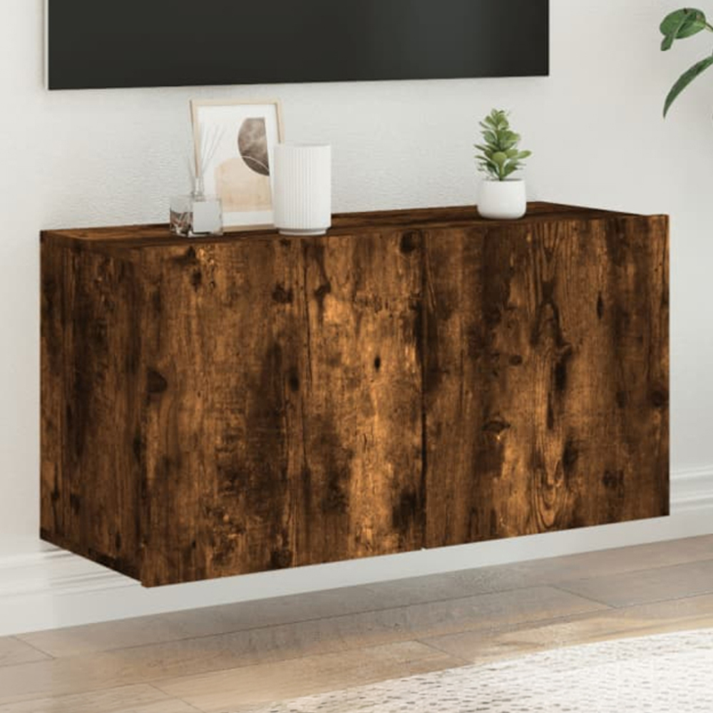 vidaXL 2 Door Smoked Oak Wall Mounted TV Cabinet Image 1
