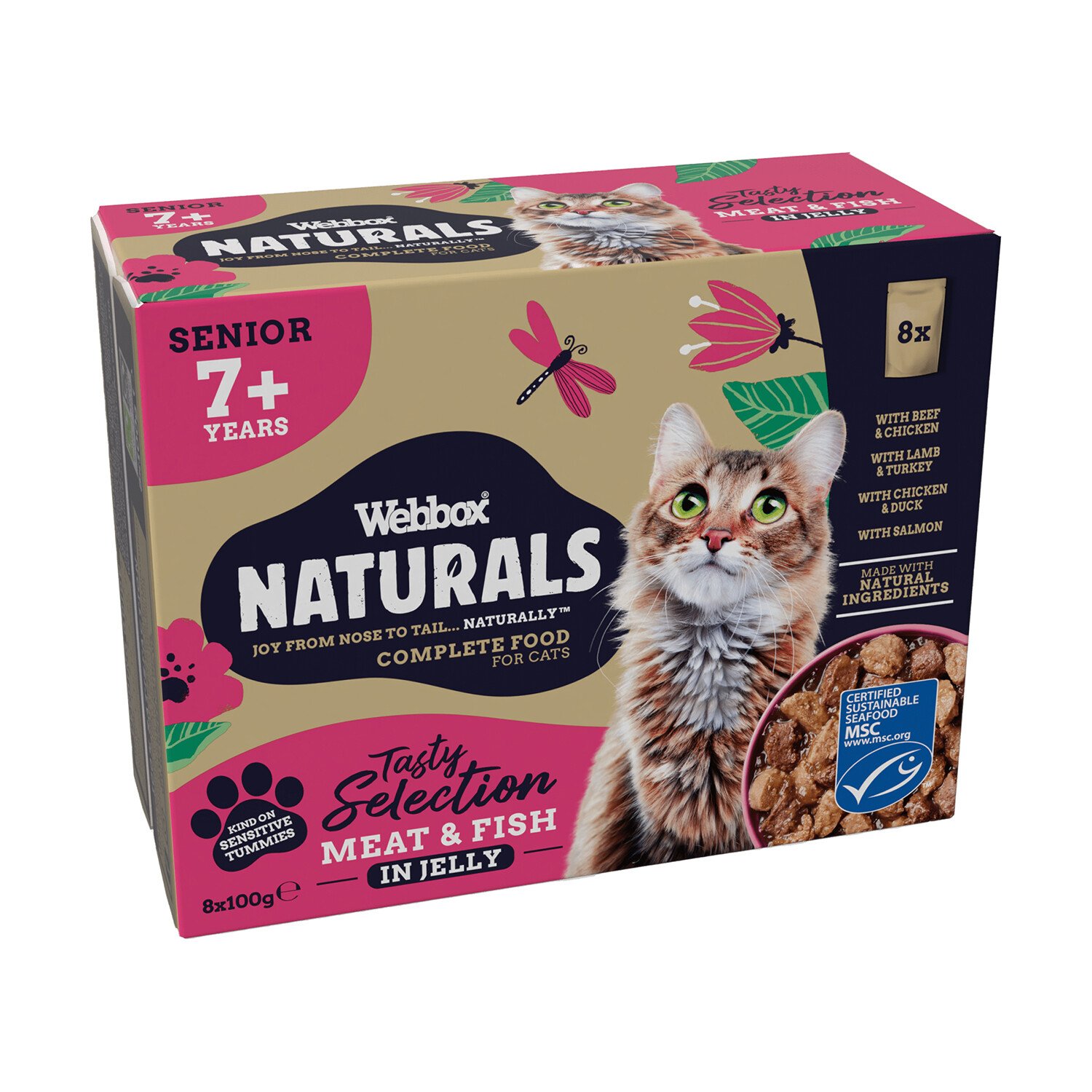 Pack of 8 Webbox Naturals Senior Cat Food Pouches 100g Image