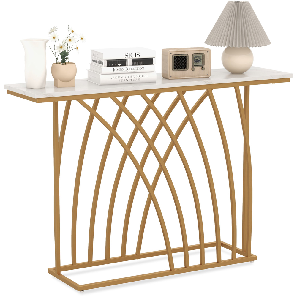 Costway White Faux Marble Console Table Image 3
