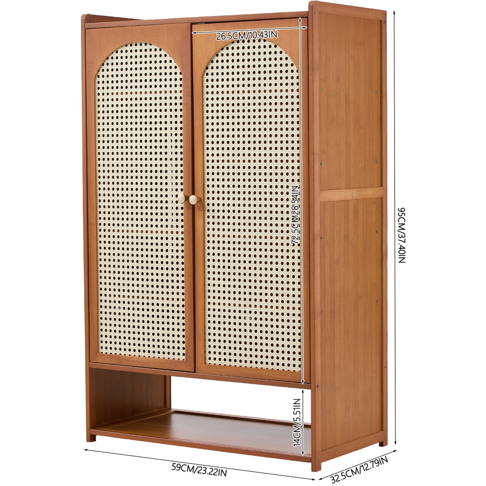 Living and Home 2 Door Single Open Shelf Brown Rattan Shoe Cabinet Image 9