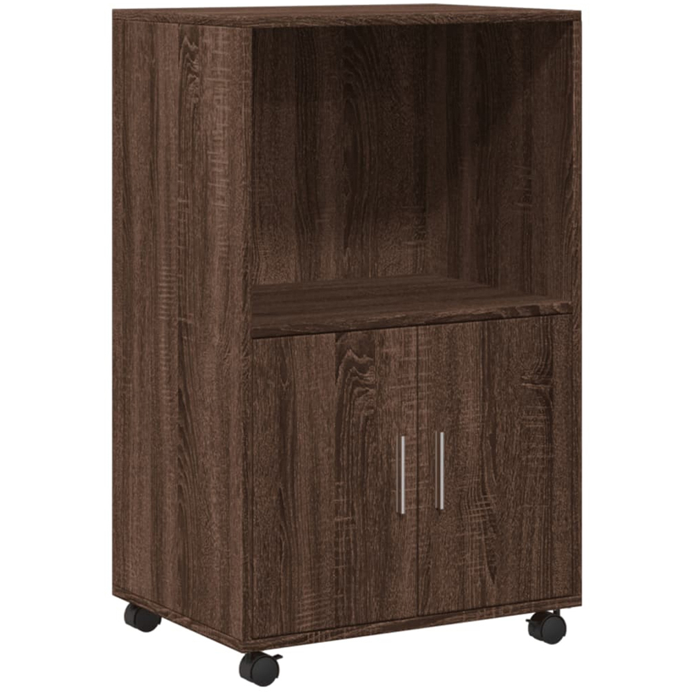 vidaXL 2 Door Single Shelf Brown Oak Rolling Cabinet Image 2