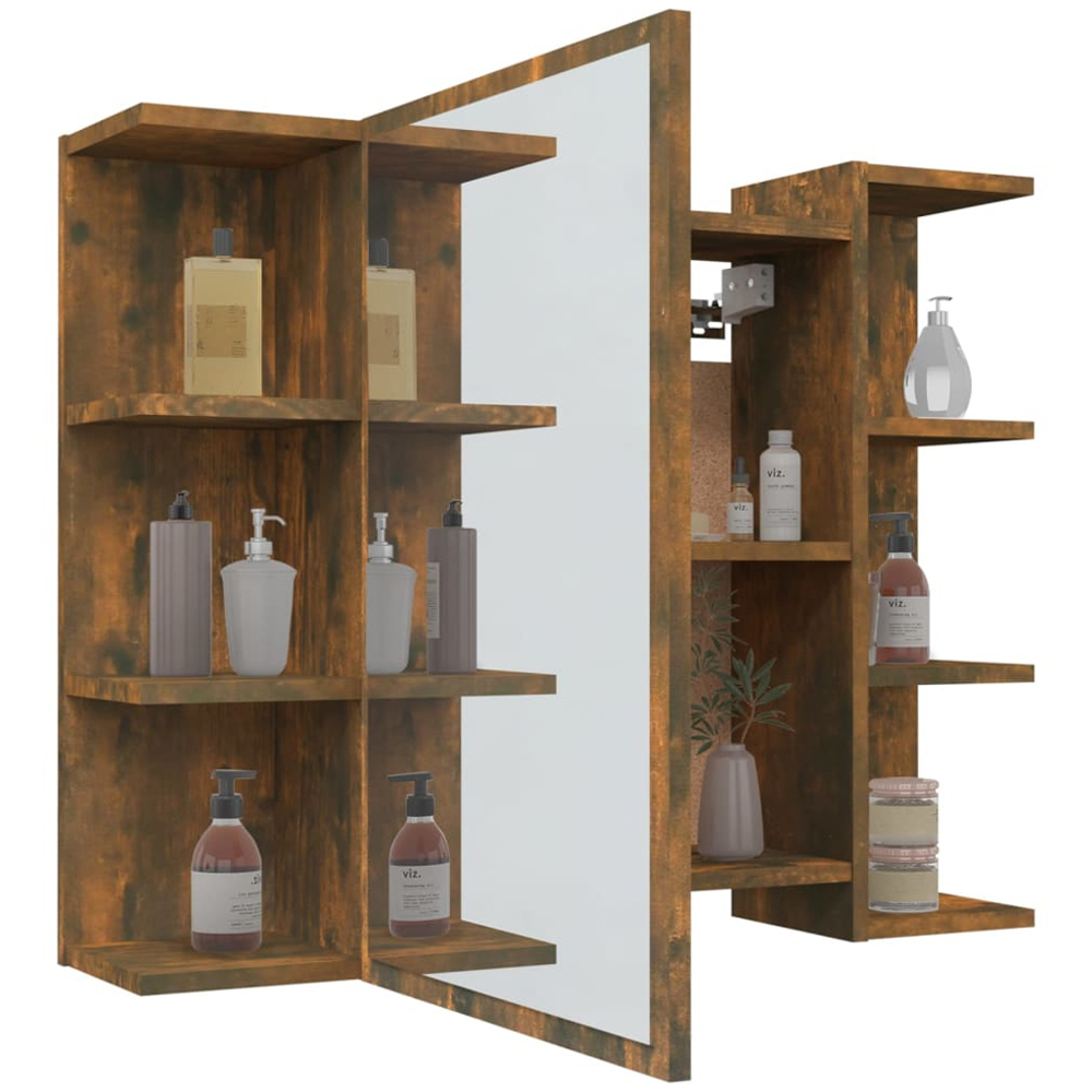 vidaXL Single Door 6 Shelf Smoked Oak Bathroom Mirror Cabinet Image 3